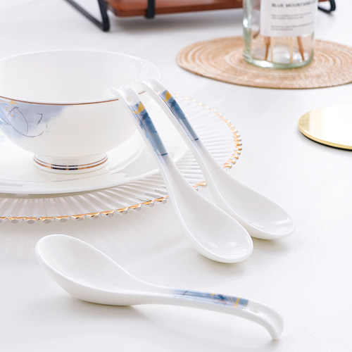 家用骨瓷长柄防滑小汤勺调羹粥勺