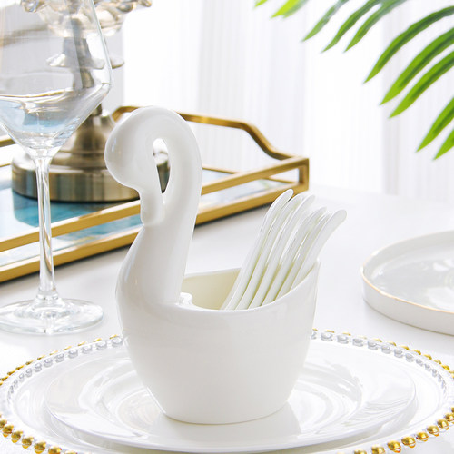 天鹅勺子笼骨瓷创意器型收纳方便