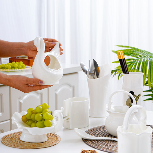 勺筷笼骨瓷多器型叉勺收纳筒沥水