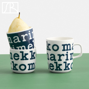 芬兰Marimekko 2024日本限定logo蓝色字母马克杯手握杯咖啡牛奶茶