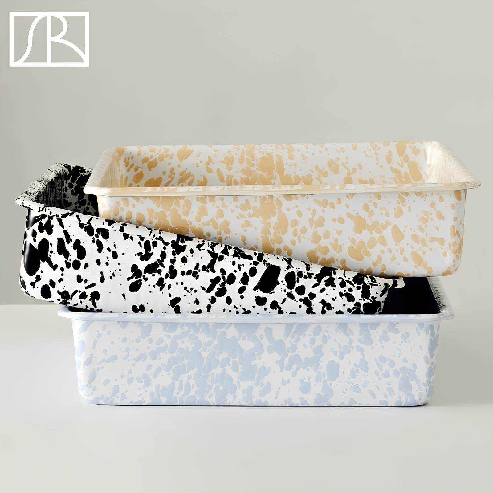 美国Crow Canyon复古泼墨搪瓷方形烤盘烘培托盘备菜烤箱家用韩式