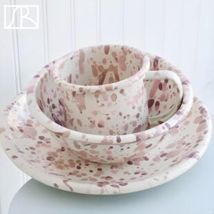 美国Crow Canyon沙漠玫瑰粉色泼墨搪瓷燕麦酸奶碗沙拉甜品盘家用