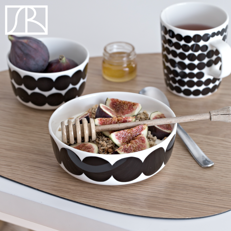 芬兰Marimekko Rasymatto黑波点陶瓷马克杯茶杯盘子饭碗北欧餐具