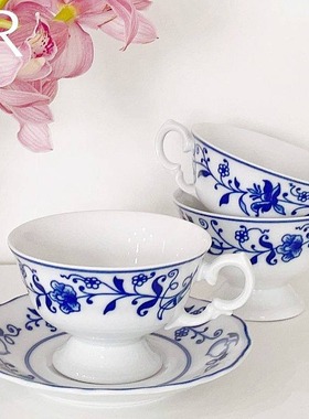 波兰Kristoff 钴蓝色蓝洋葱手绘釉下彩欧式陶瓷复古咖啡杯杯碟