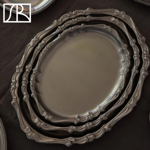 意大利motta 不锈钢复古欧式巴洛克餐盘甜点吐司盘子椭圆托盘家用