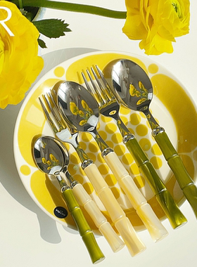 意大利Rivadossi 竹节亮面不锈钢西餐具套装刀叉勺子四件套装礼物