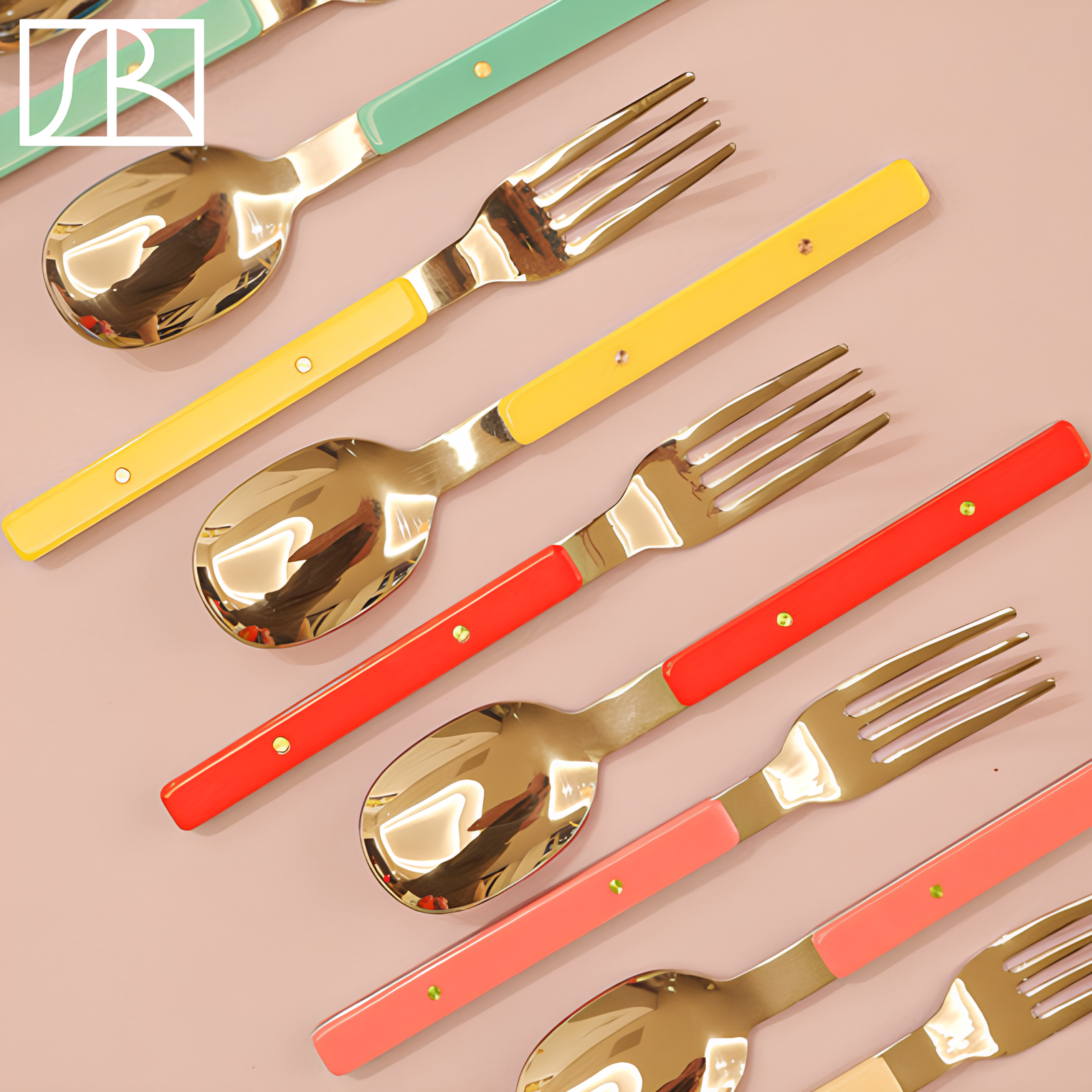 韩国Maison de art糖果色彩不锈钢西餐具甜品叉勺子组合套装礼盒