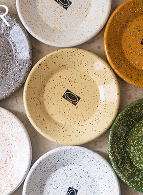 韩国Eding 搪瓷泼墨彩色沙拉盘早午晚餐盘平盘椭圆家用珐琅餐具