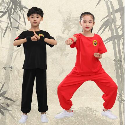 新款儿童练功服男女短袖中国风武术训练表演服太极功夫服棉短袖