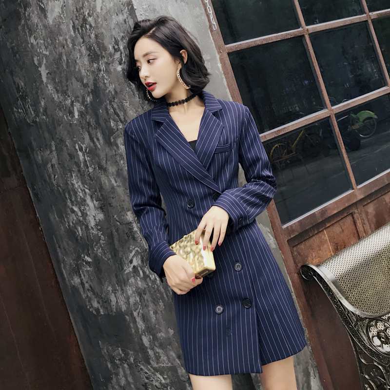 2019新款春装职业韩版连衣裙女西装中长款条纹修身衬衫OL显瘦裙子|ruв категории Женская одежда, костюм - от Buy2taobao.com для оказания профессиональной услуги покупки агента Taobao