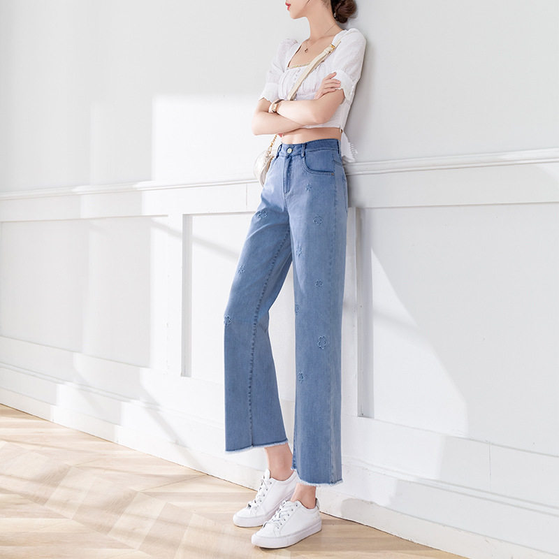 卡佟戈云朵裤2021夏薄阔腿牛仔裤女直筒宽松高腰垂感潮流显瘦女裤