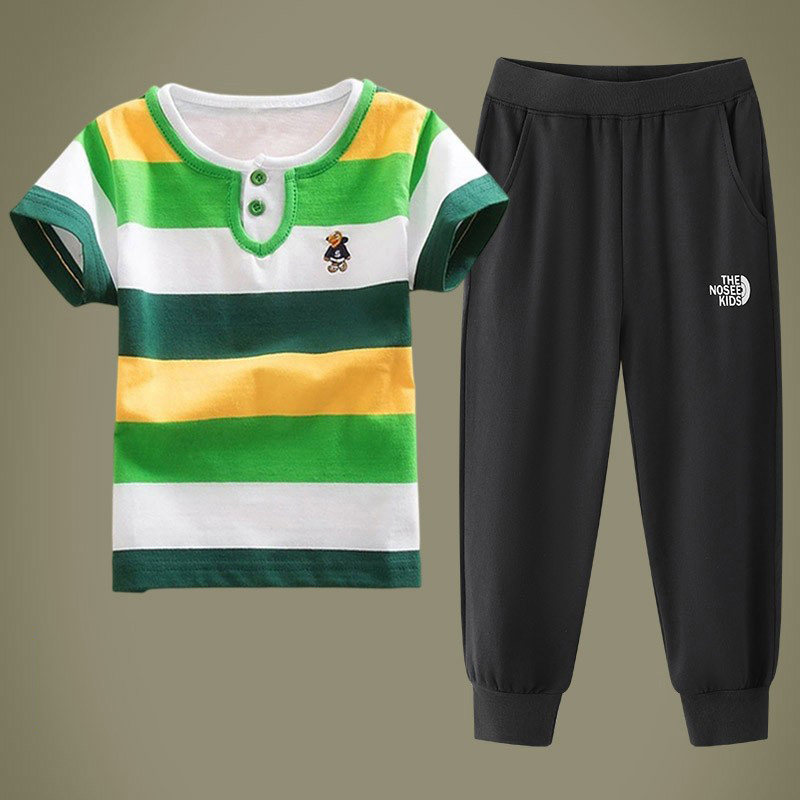 巴拉可儿短袖T恤+运动裤男童薄款套装儿童纯棉polo衫休闲裤两件套