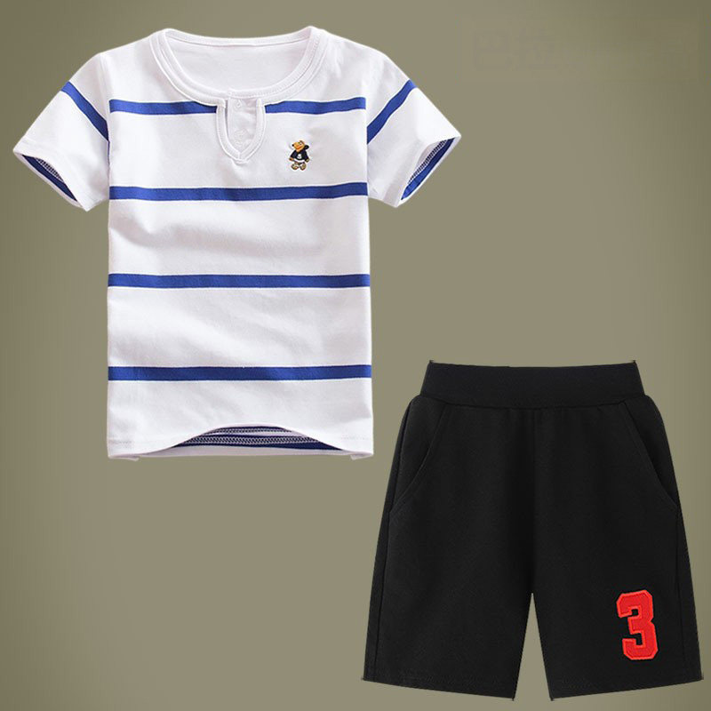 巴拉可儿短袖T恤+短裤儿童套装男童夏季纯棉polo衫大童运动两件套