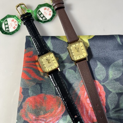 原装老国货上海钻石牌复古简约镀金真皮女气质进口石英机芯老古董