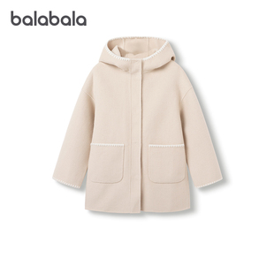 巴拉巴拉女童外套中大童洋气连帽呢子大衣儿童保暖春装新款童装潮