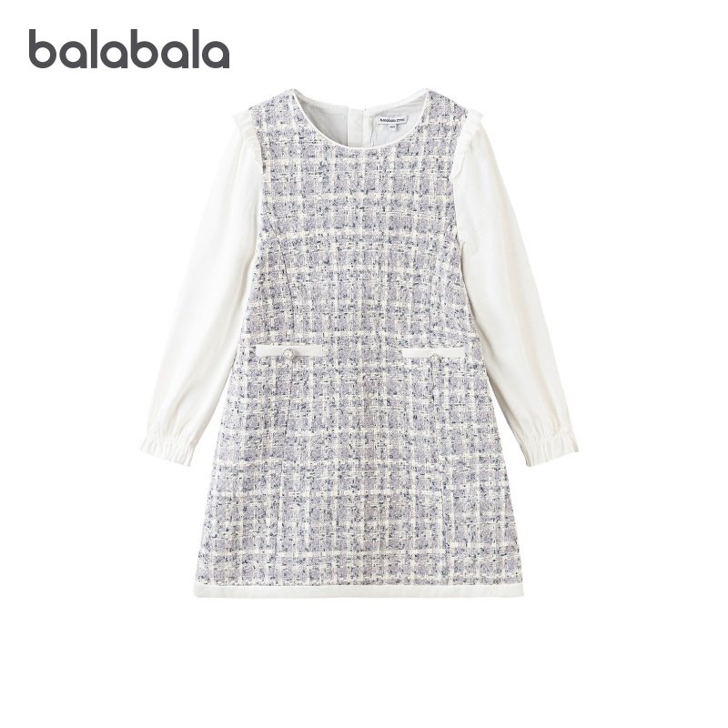 巴拉巴拉女童连衣裙中大童假两件裙子儿童小香风裙子2026春装新款