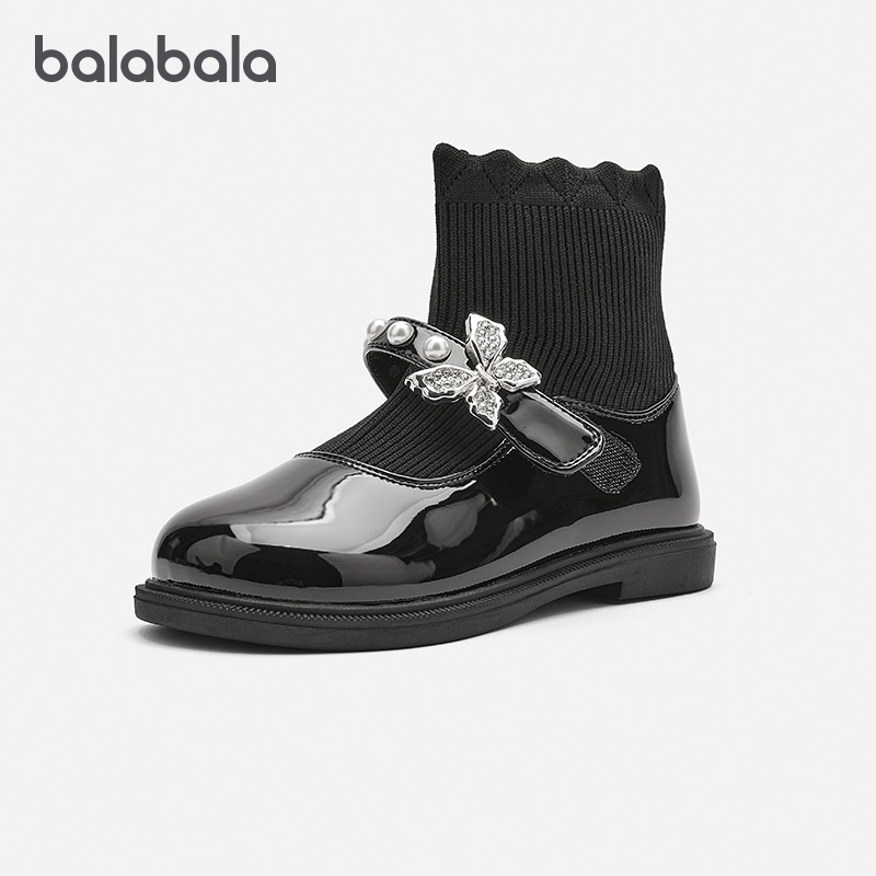 巴拉巴拉女童靴子儿童黑色皮鞋潮