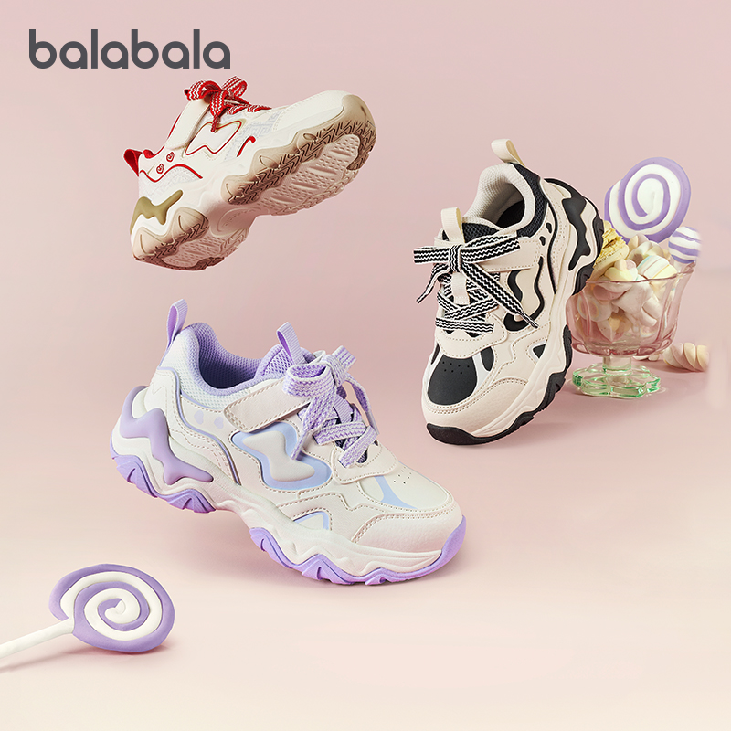 巴拉女童软底运动鞋防滑老爹鞋春