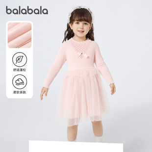新款 巴拉巴拉儿童连衣裙女童公主裙中小童可爱针织裙2025秋季 甜美