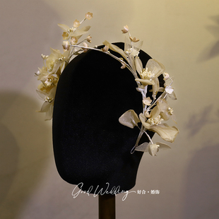 森系超仙百搭新娘香槟款仿真花朵头饰户外结婚生日派对头花配饰