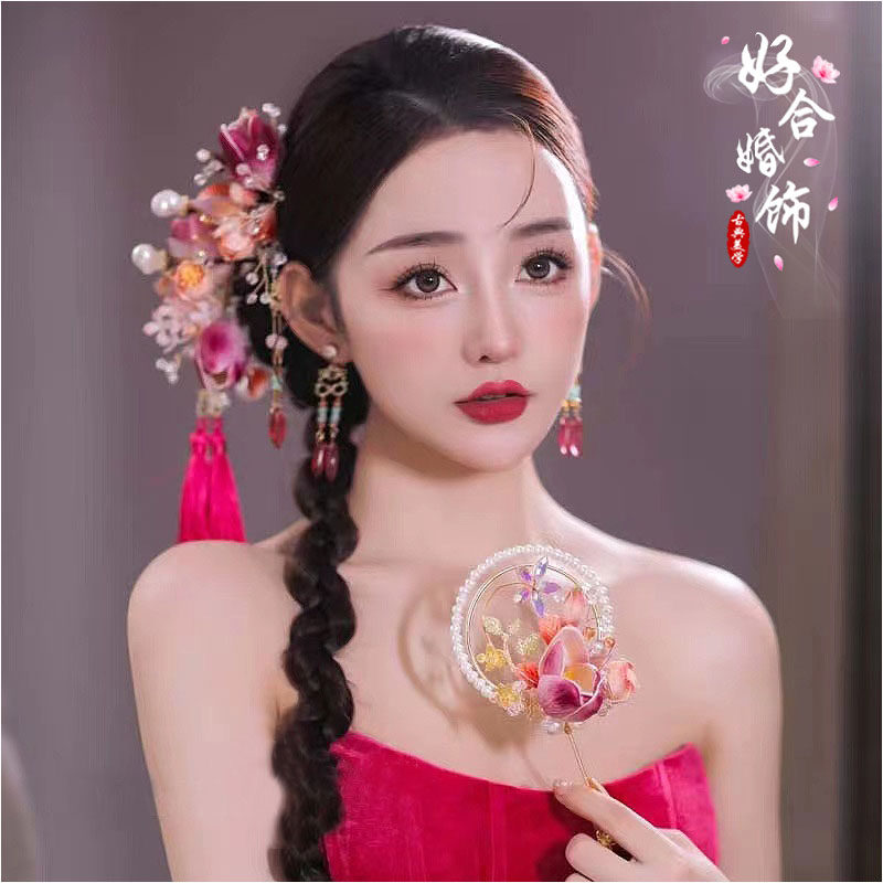 新款郁金香水晶流苏中式汉服头饰