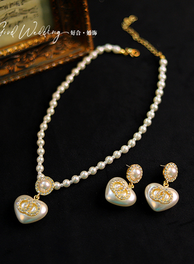 新款珍珠爱心项链礼服配饰锁骨链