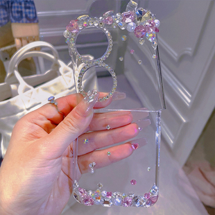 适用华为Pocket2手机壳水钻奢华新款女款purax折叠保护套定制diy高级质感p50pockets透明全包防摔翻盖p60原装