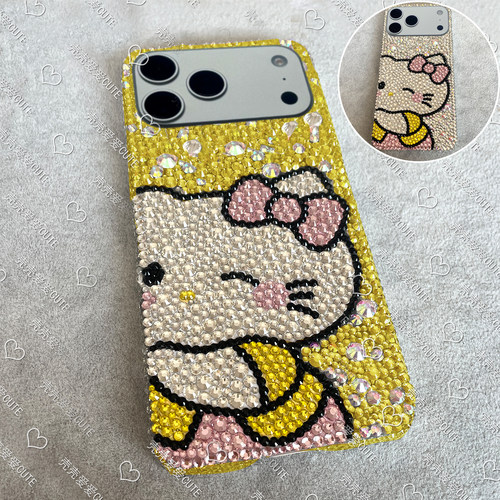 新款招财猫iPhone17promax手机壳16Pro可爱卡通kt猫15plus网红同款奢华水钻保护套14定制创意满钻水晶壳