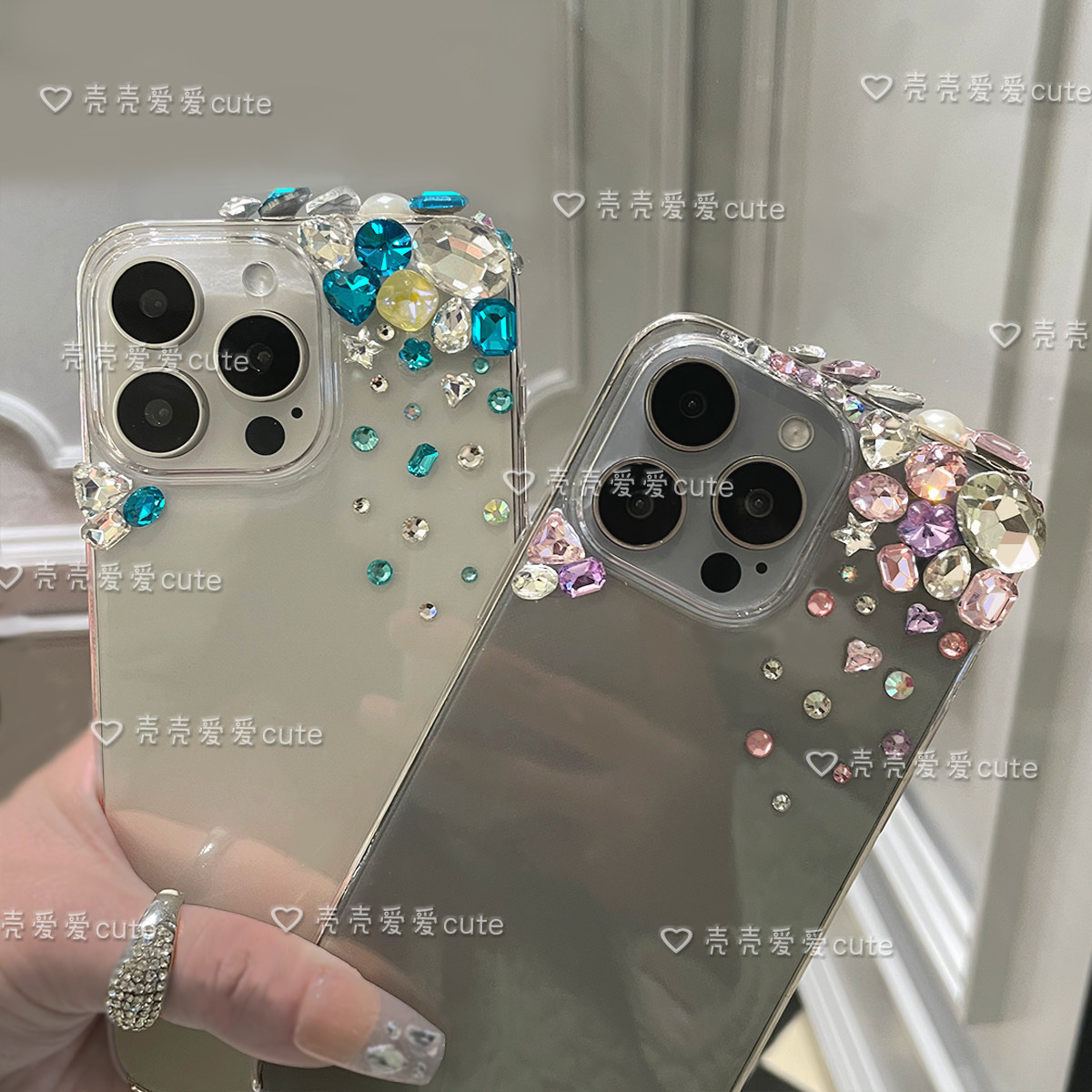 苹果17promax手机壳新款奢华可爱iphone16pro水钻简约定制15plus硬套diy气质高级感14透明简洁保护壳夏天款