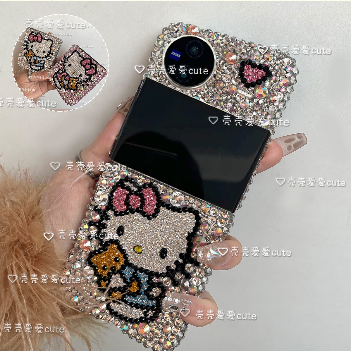 vivo X Flip手机壳KT猫懒懒同款硬套可爱折叠保护套小众折叠屏新女款定制气质高级感奢华水钻透明创意