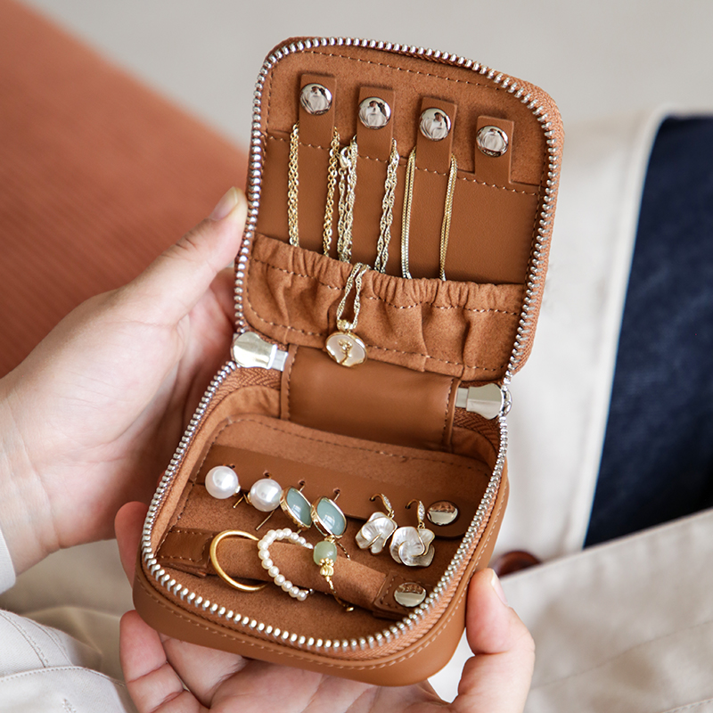 真皮头层牛皮首饰盒收纳盒女小型旅行便携戒指项链耳环随身收纳包