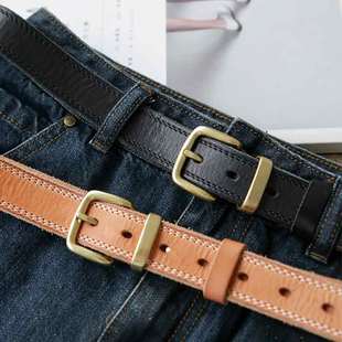 真皮女士腰带头层植鞣牛皮针扣复古小众纯铜扣头软皮简约百搭裤 带