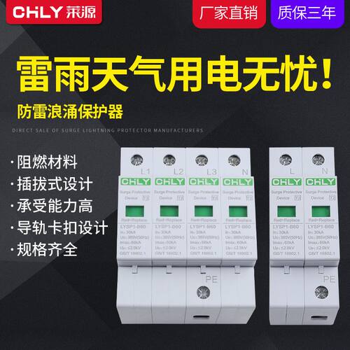 莱源防雷浪涌保护器2P/4P避雷器380V一级 电涌保护器家用220V避雷