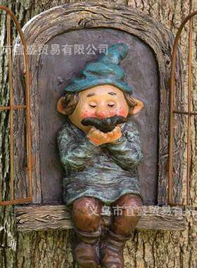 门窗侏儒精灵花园摆件树脂工艺品