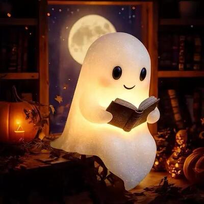 万圣节摆件Ghos脂t Reading Book鬼 Lmp鬼魂阅读 可爱树读书灯魂a