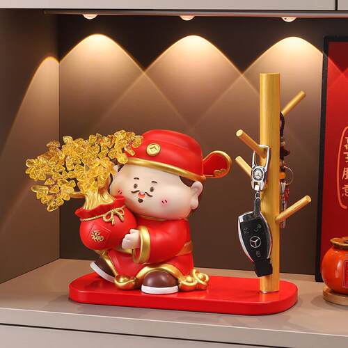 装轻奢高档发关财树搬财神爷玄摆件客厅红酒柜饰品新年家MM7098乔