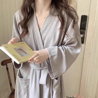高级感华夫格睡袍2025新款春秋季浴袍长款女款睡衣夏天家居服睡裙