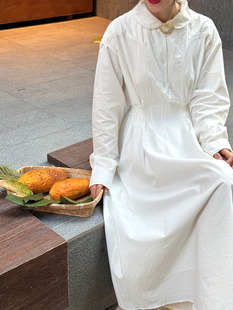 古董感白色刺绣连衣裙 七月伊萨尔 复刻vintage白色收腰连衣裙