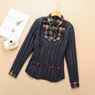 时尚 菁怡女装 方领拼色羽绒衬衫 秋冬装 羽绒内胆打底服 羽绒内衣修身