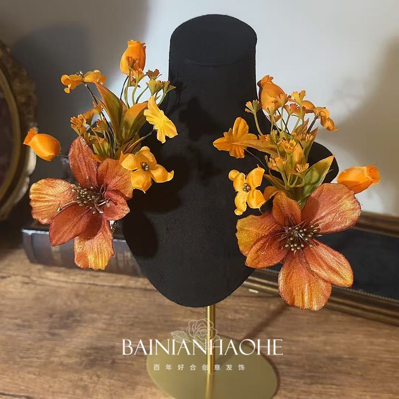 韩式仙气花朵发饰女手工仿真花头饰甜美新娘发钗一对