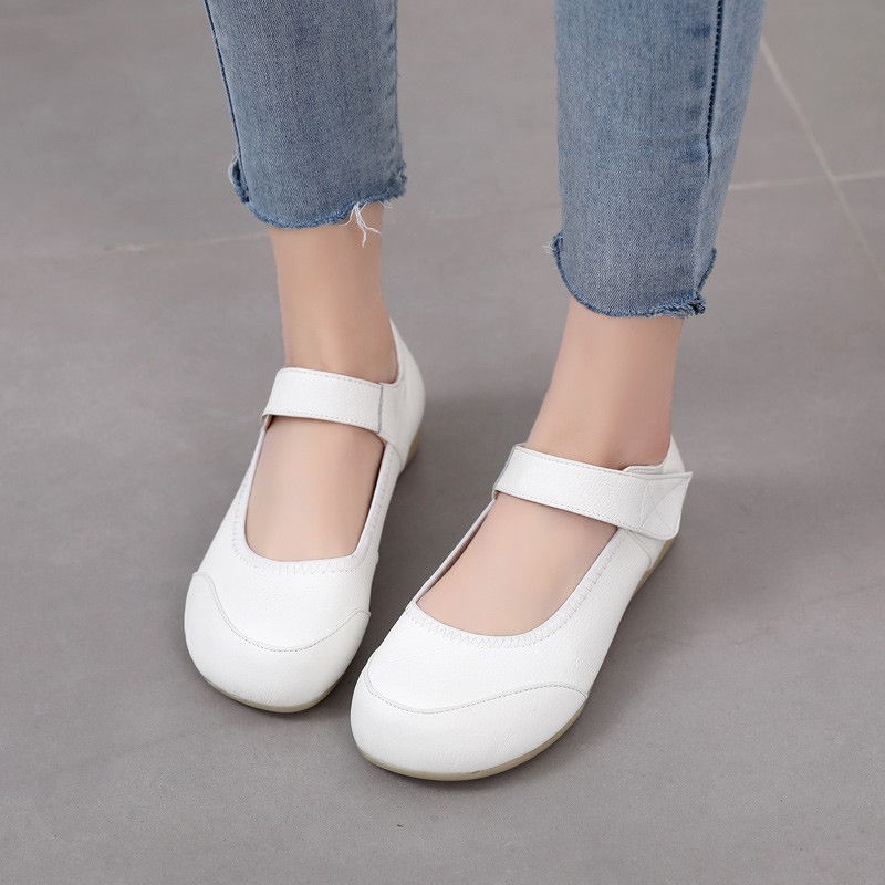 真皮平底护士鞋宽头休息休闲舒适