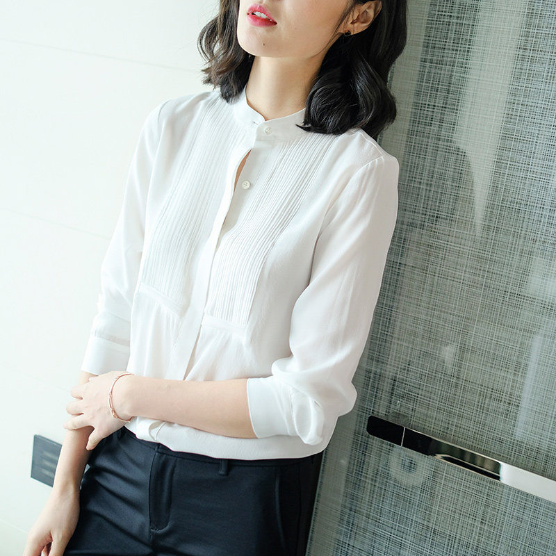拥有天鹅气质百褶白色雪纺衬衫女上衣设计感小众2020新款时尚衬衣