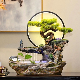 假山流水摆件循环水客厅办公桌装 新中式 饰风水轮水车招财开店开业