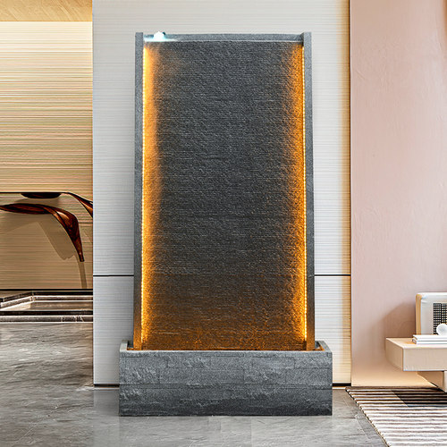 现代简约水幕墙屏风循环流水落地摆件办公室酒店大厅开业A123