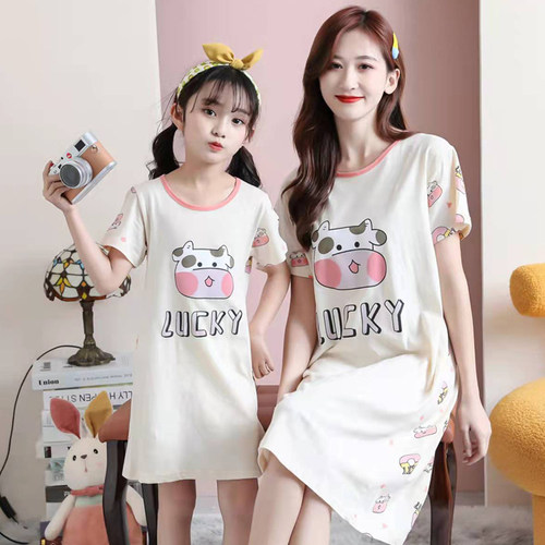 母女卡通中大童亲子夏天连衣裙