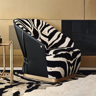 轻奢单人休闲椅roberto cavalli高端别墅家用豹纹狂野时尚沙发椅