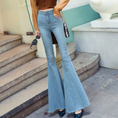 牛仔裤 大喇叭裤 高腰长裤 显高时尚 子女 百搭修身 气质高弹力显瘦新款