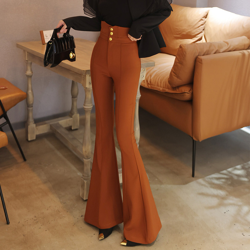 超高腰排扣垂感高级感裤子女2025新款弹力西装拖地鱼尾喇叭长裤,女装/女士精品,西装裤/正装裤,淘宝优惠券,粉丝福利购,淘宝优惠卷