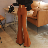 超高腰排扣垂感高级感裤 拖地鱼尾喇叭长裤 子女2025新款 弹力西装