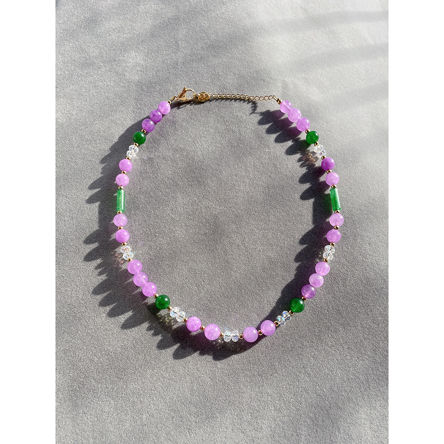 多巴胺紫色天然石串珠项链女撞色设计小众气质复古精致锁骨链颈链